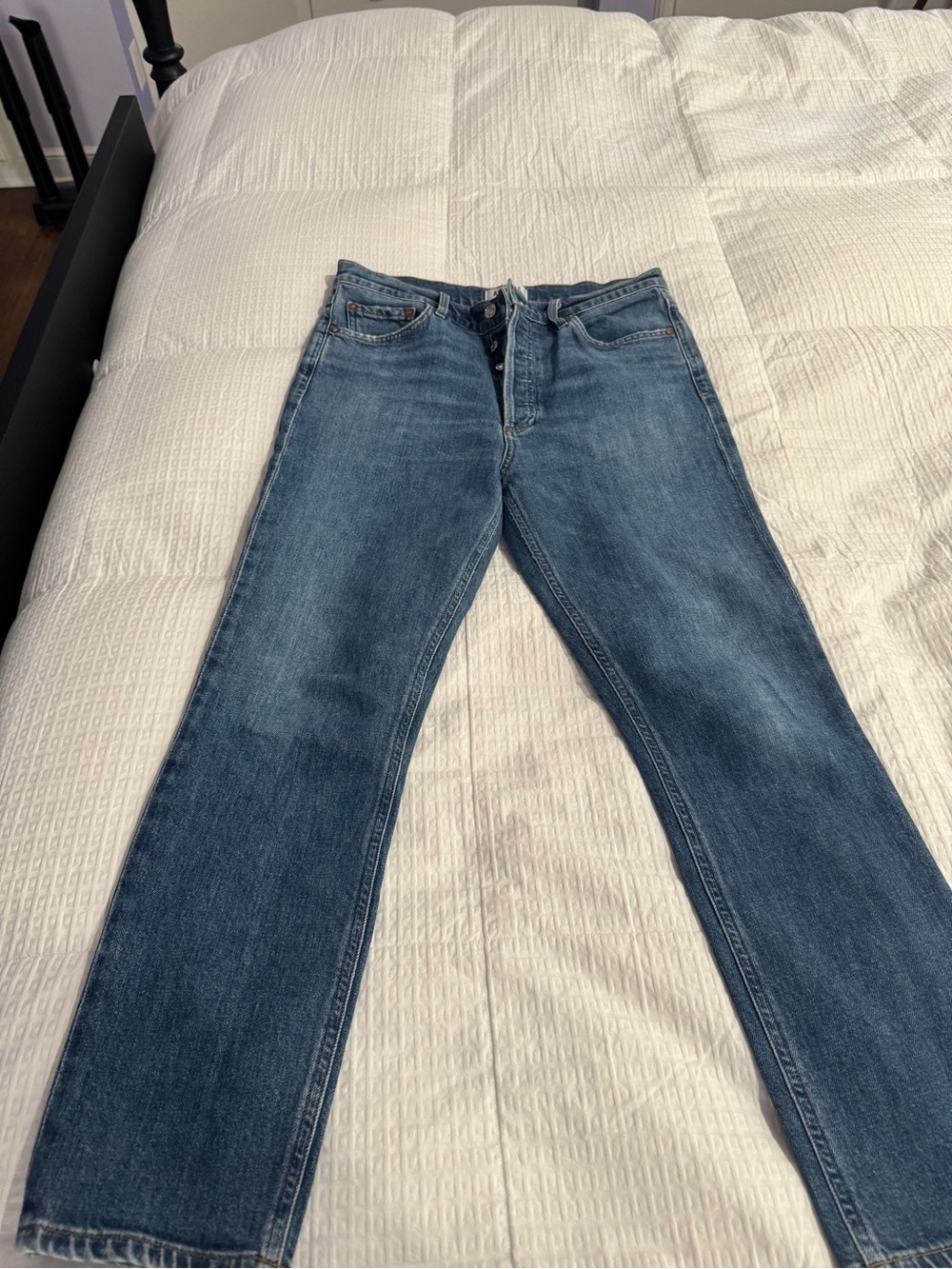 Agolde High-Rise Straight Jeans in Medium Blue Denim